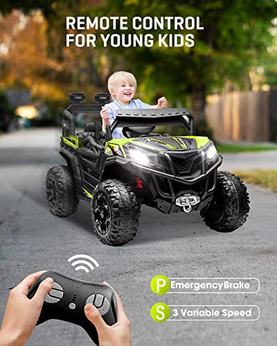 ANPABO 24V 4X4 Ride on Car Truck w/Remote Control, 4WD/2WD Switchable Kids UTV, 19" Spacious Seat, 4 Shock Absorbers, Soft Start, Music Player