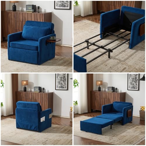 Compression Floor Sofa Bed, Convertible Foldable Sofa with Support Backrest and Armrest, Corduroy Fabric Modular Sectional Couch with 2 Pillows