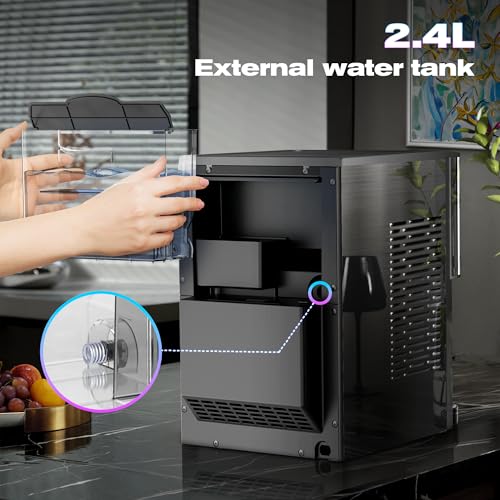 Kismile Countertop Nugget Ice Maker, 20DN 50LBS/Day Output, Self-Cleaning, Soft Chewable Pebble/Pellet Ice with One-Click Operation for Home