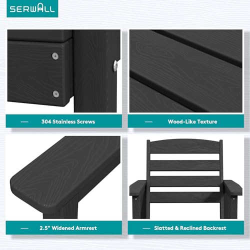 SERWALL Outdoor HDPE Dining Table Set, 7-Piece Outdoor Dining Table Sets with Umbrella Hole Cut-Out Table and 6 Chairs, Gray