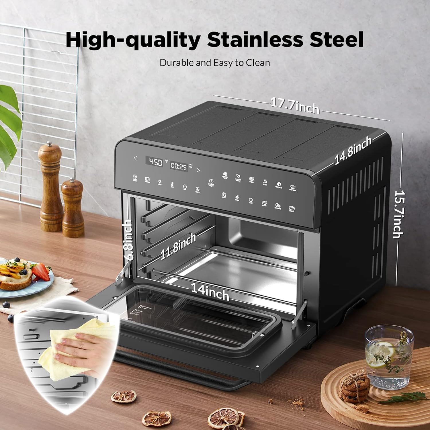 26.3QT/25L Extra-Large Convection Toaster Oven, Countertop Convection Oven, Bake & Broil, 12-in-1 Air Fryer Toaster Oven Combo