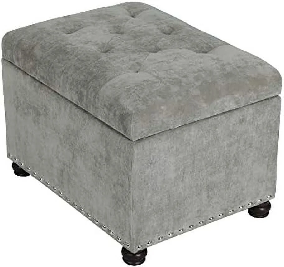 De Ville 24" Rectangle Tufted Lift Top  Ottoman Bench  Faux Leather Footrest with Foam Padded Seat  Red Brown