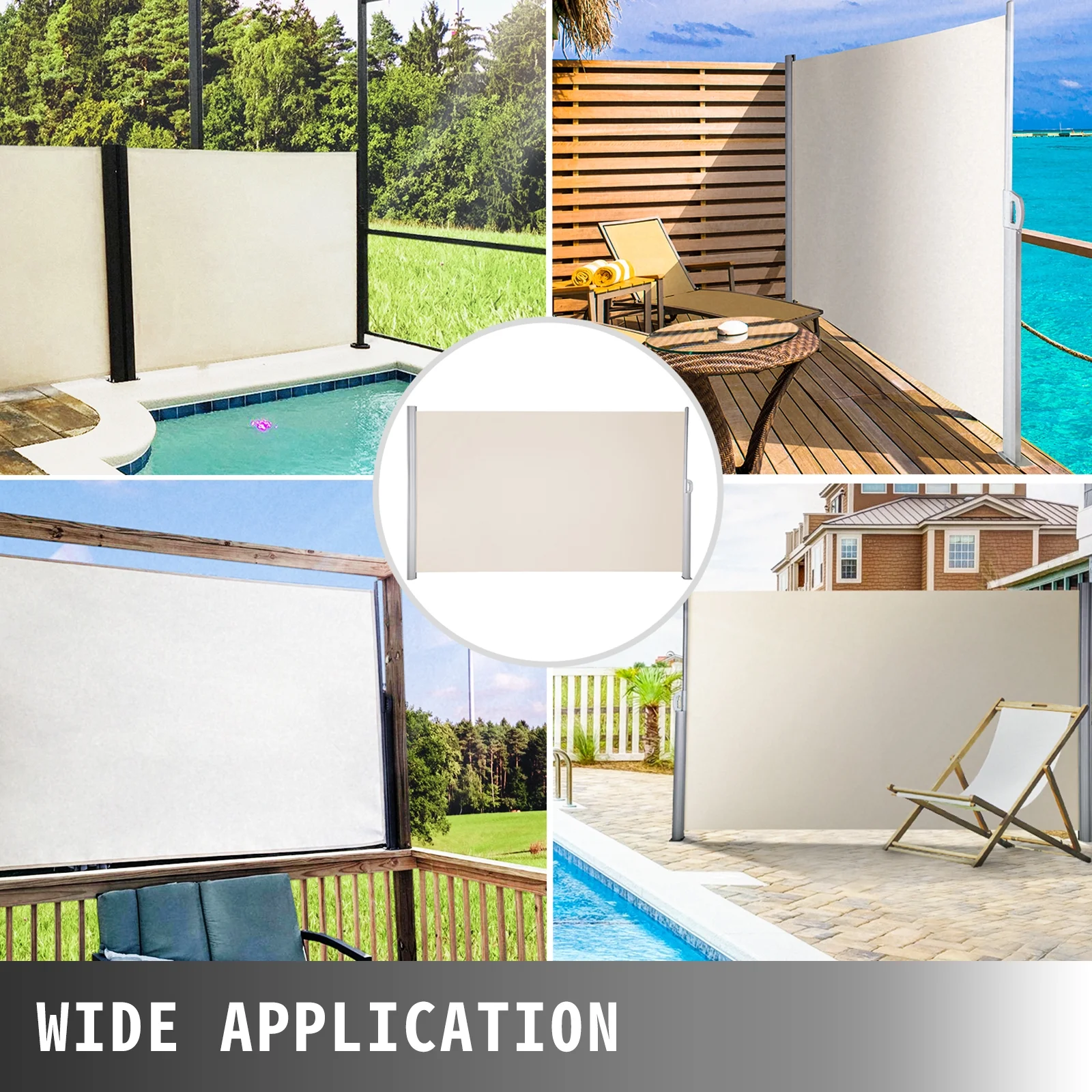 VEVORbrand Retractable Side Awning 118" x 71", Retractable Patio Screen Waterproof, Retractable Room Divider Creamy-White for Privacy, Garden