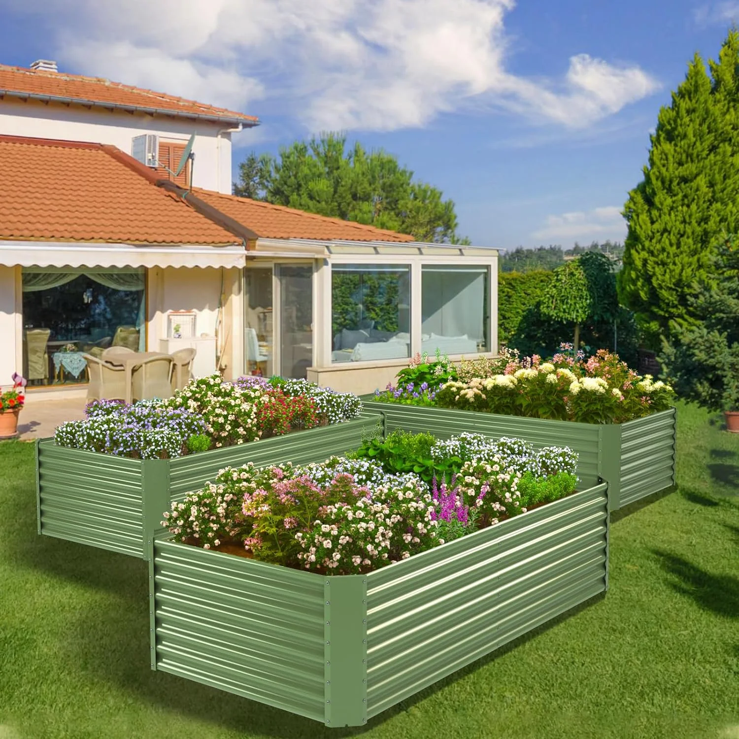 OGKBIR 8x4x2ft Galvanized Metal Raised Garden Bed for Vegetables, Outdoor Garden Raised Planter Box, Backyard Patio Planter Raised Beds for Flowers