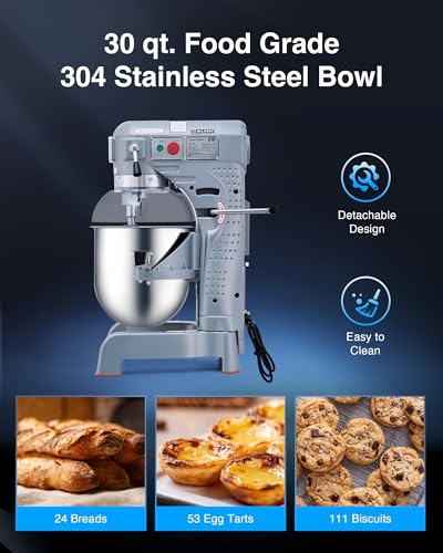 20 qt Commercial Mixer, 750W 3 Speed Commercial Food Mixer with Dough Hook Beater Whisk
