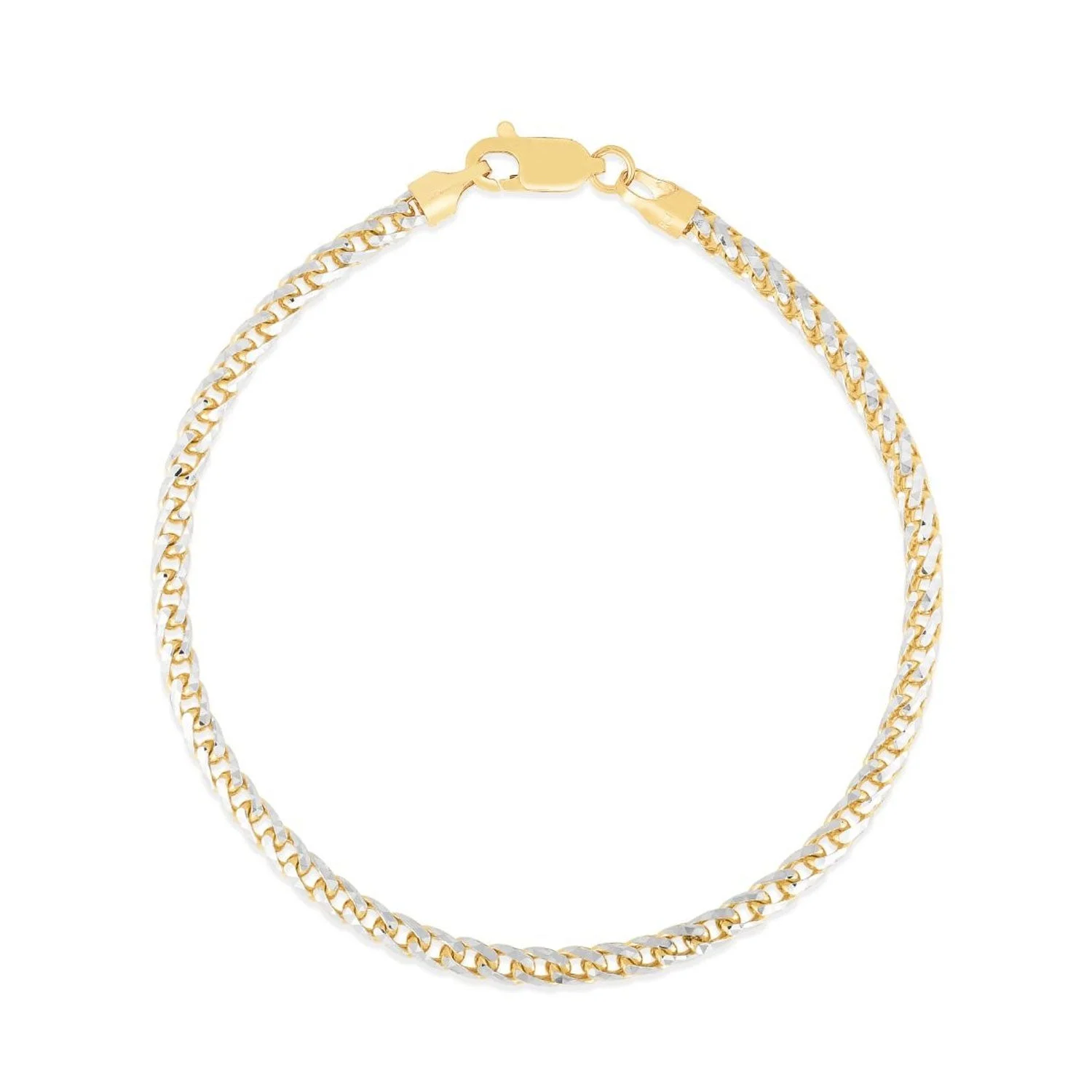 14K Two Tone Gold 3.15mm Round Pave Franco Chain Bracelet 8 Inches Lobster Clasp