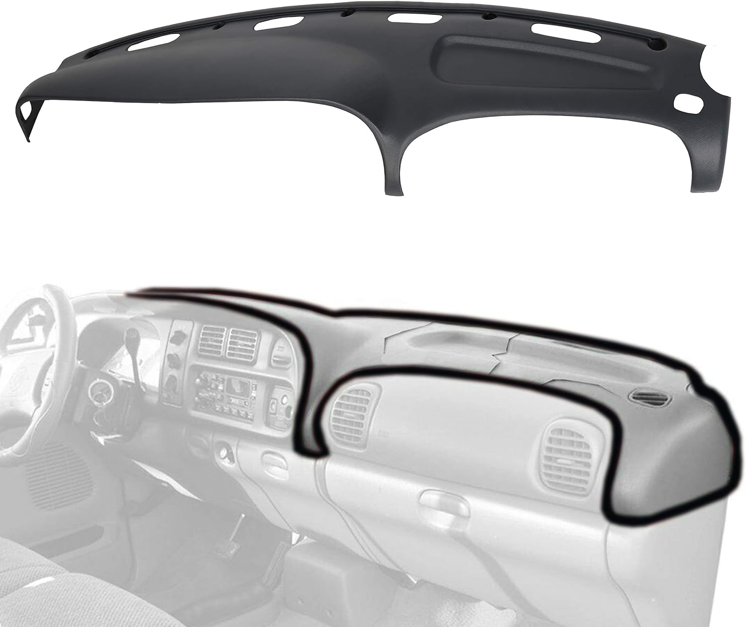 ECOTRIC Front Dash Pad Cover Overlay Dashboard Cap Compatible with 1998-2001 Dodge Ram Trucks Gray Molded Dash Bezel Protector