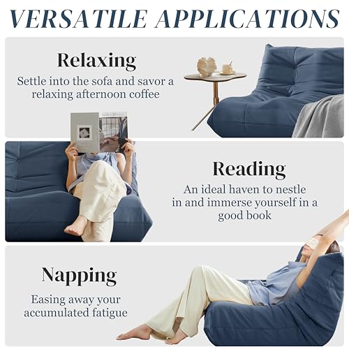 Bean Bag Chair for Adults - Suede & Microfiber Fireside Floor Chair, Comfortable Corner Lounge Sofa for Living Room, Bedroom, Office (3-Seater, Beige)