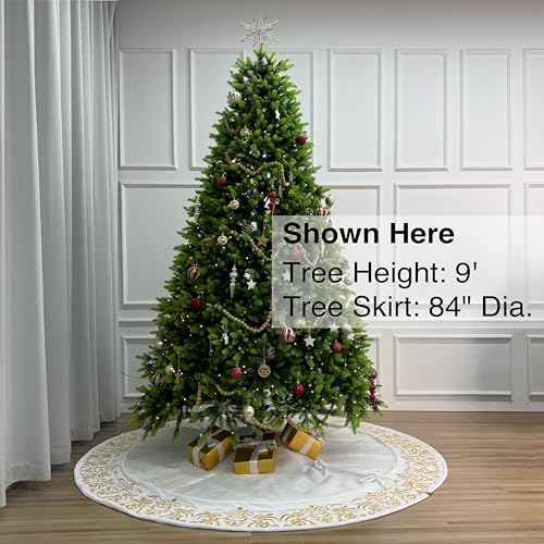 72-Inch Victorian Velvet Christmas Tree Skirt with Gold Damask Embroidery and Plush Lace Ties, Burgundy