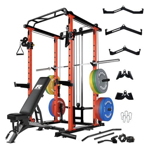 RitFit Multi-Function Squat Rack Power Cage PPC03 with Cable Crossover System, 1000LBS Capacity Power Rack and Packages with Optional Weight Bench