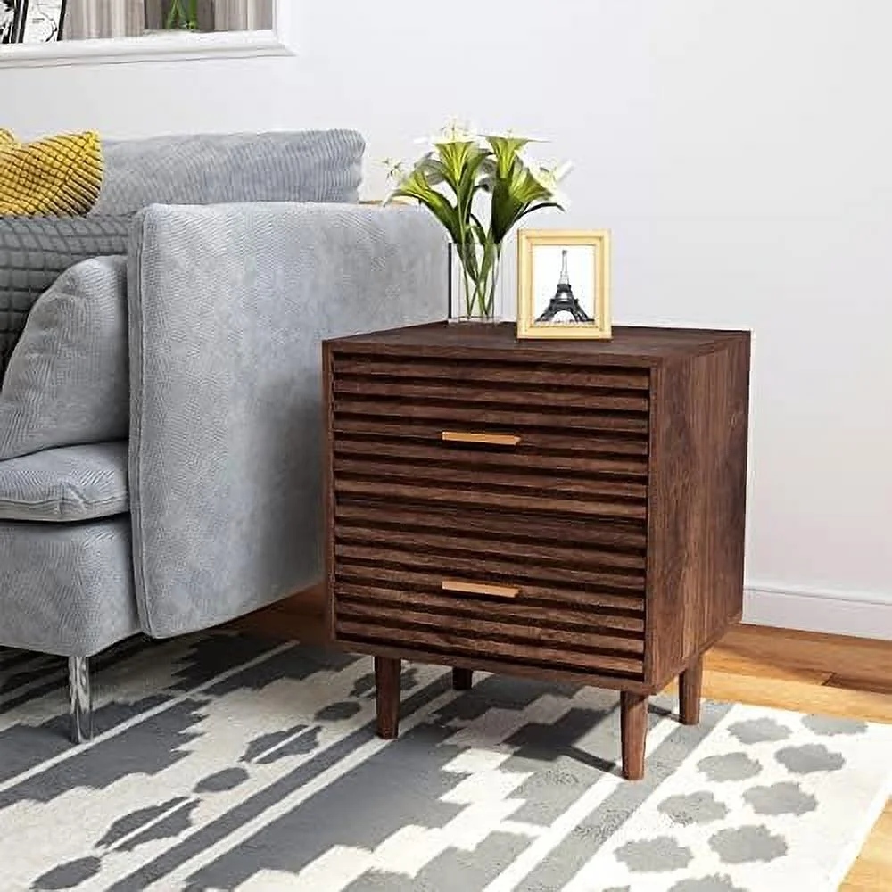 Night Stand Mid-Century Modern Bedside Table with 2  Drawers and Solid Wood Legs  Vintage Nightstand Wood Side Table Sofa End Table Accent Table