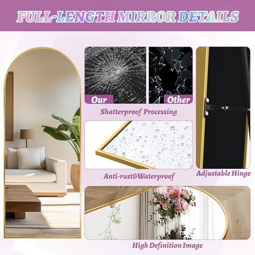 Full Length Mirror, 76"x34" Arched Floor Mirror Freestanding, Floor Standing Full Body Mirror with Stand for Bedroom