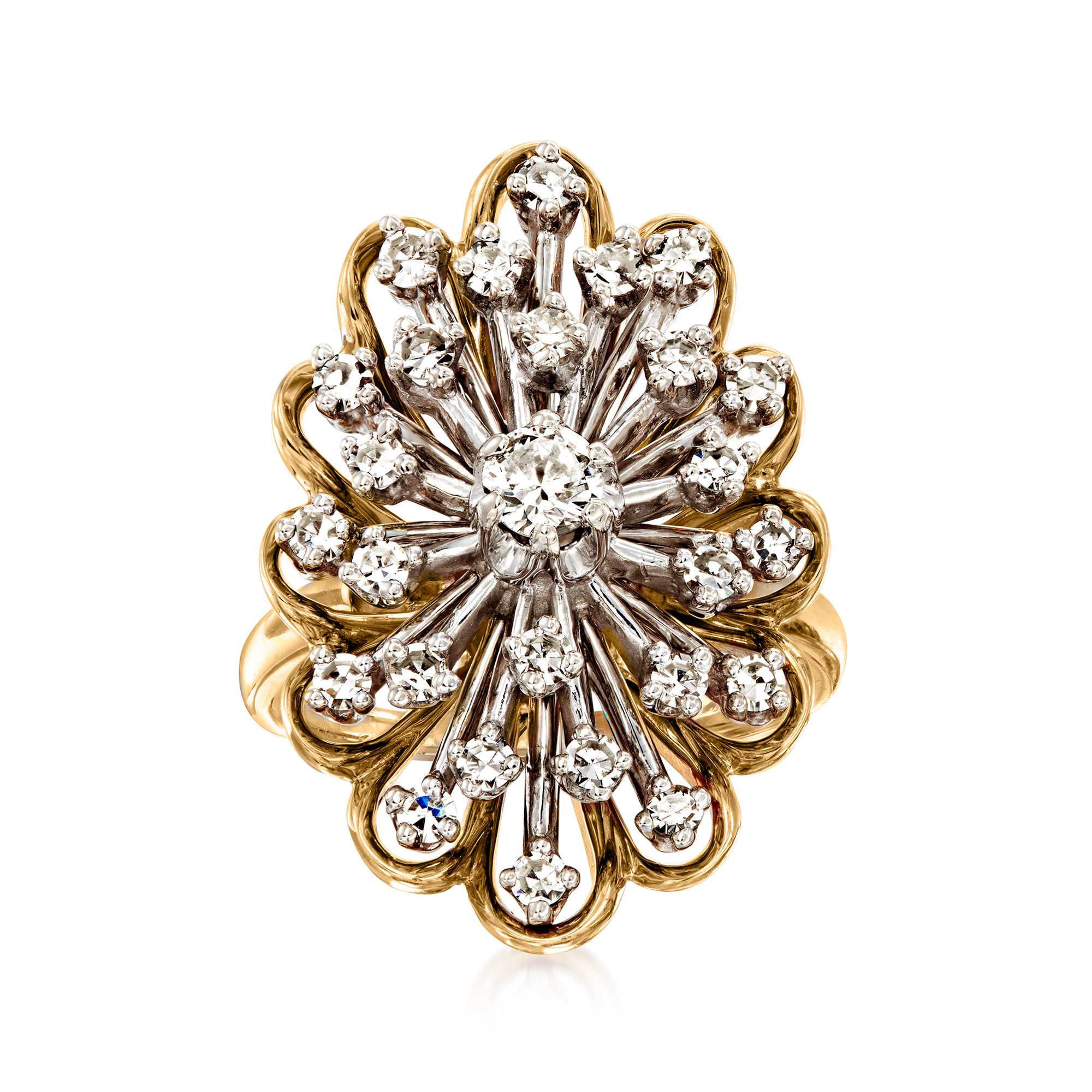 Pre-Owned Ross-Simons C. 1970 Vintage 1.00 ct. t.w. Diamond Cocktail Ring in 14kt 2-Tone Gold, Women's, Adult, (Good)