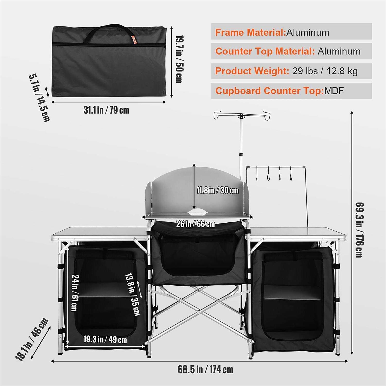 VEVOR Camping Kitchen Table Folding Outdoor Cooking Table with Storage Carrying Bag - Sports Supplies Online Store