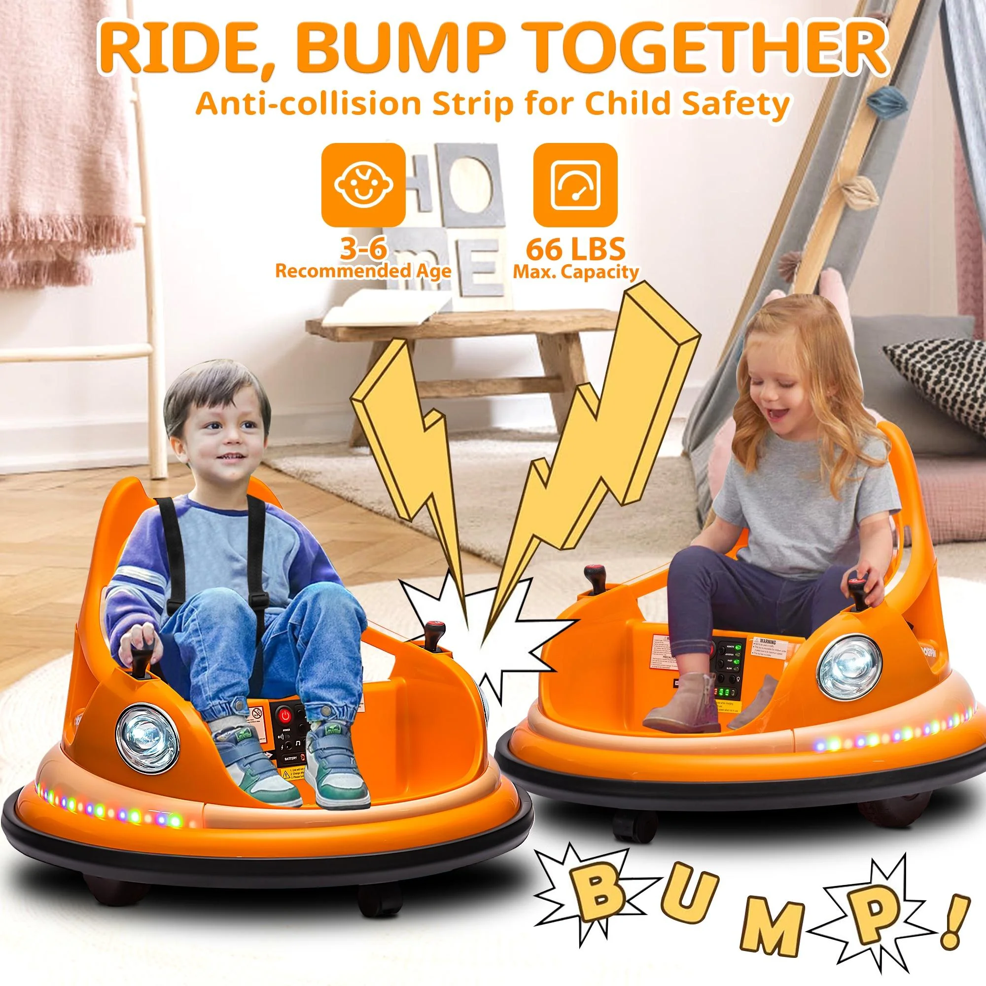 iRerts 12V Bumper Cars for Kids, Bumper Car Ride on with Remote Control, Battery Powered Kids Ride on Toys for 2-5 Year Old Boys Girls
