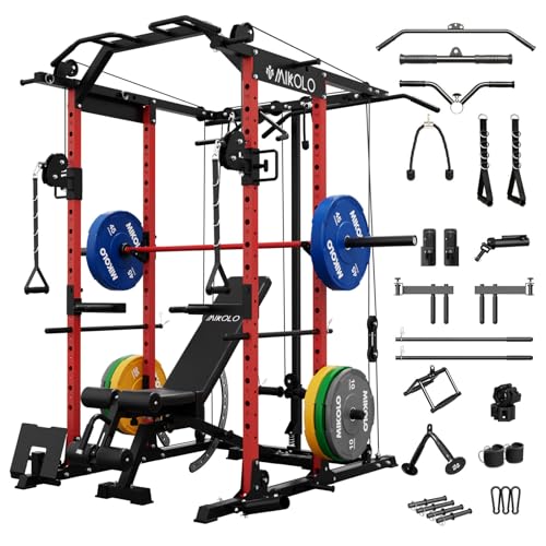 Mikolo Power Cage, Power Rack with Cable Crossover System, 1500LBS Squat Rack with LAT Pull Down System