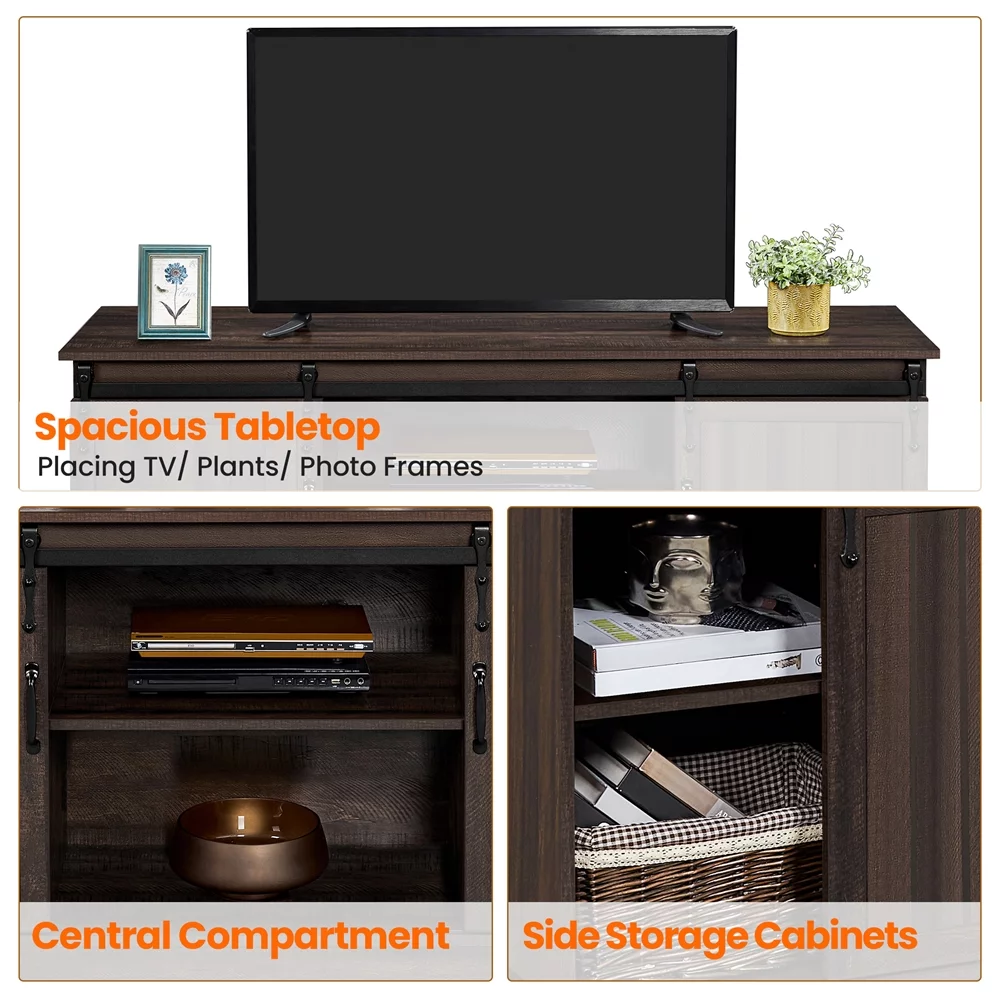 SmileMart Modern TV Stand with Storage Shelves for TVs up to 65 Inch, Rustic Brown