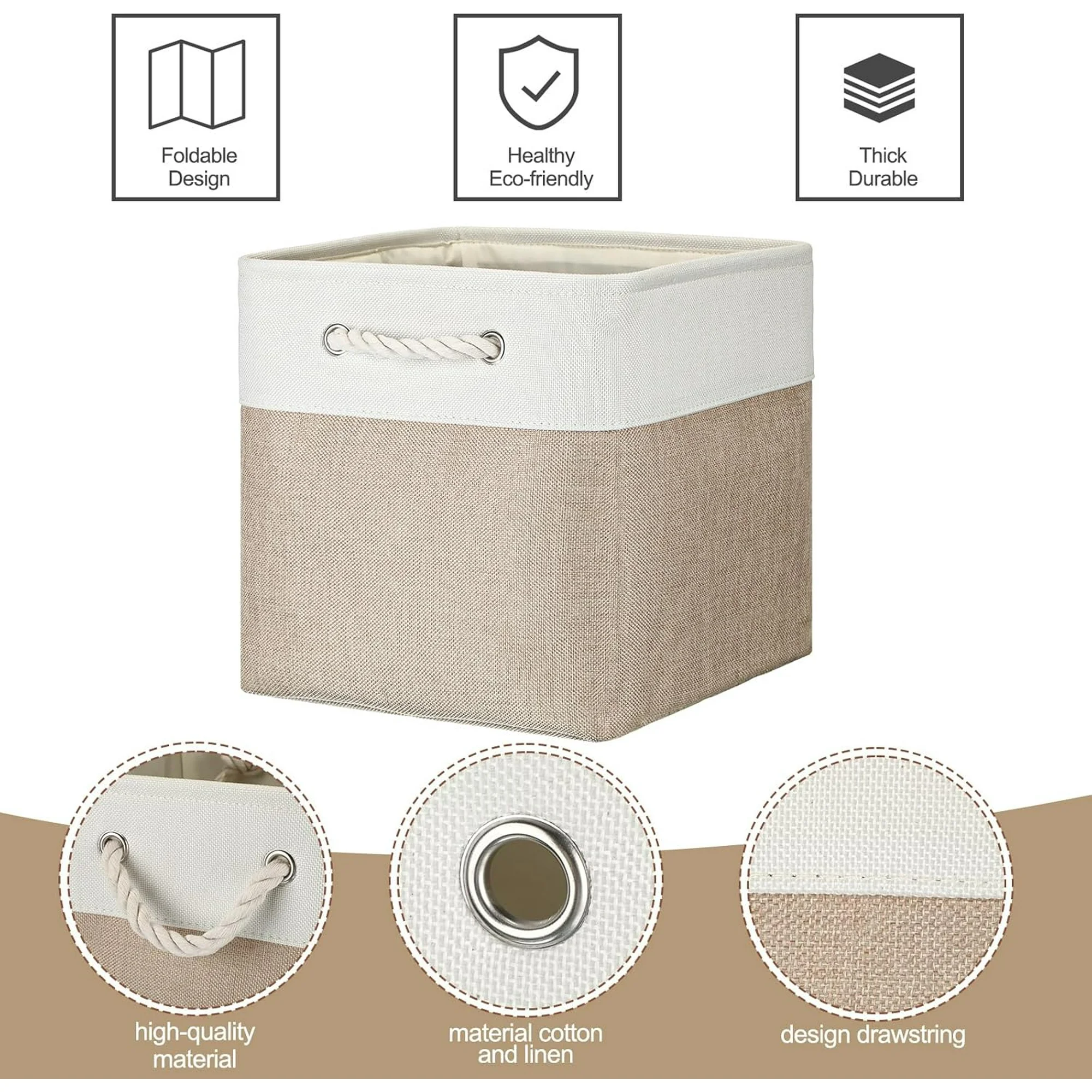 8 Pack Collapsible Storage Bins Fabric Storage Bins Polyester Fabric Baskets with Handles Linen Closet Organizer for Shelf Home Closet Towels Toys