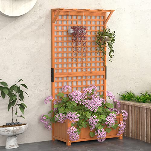 Giantex 2 Pcs Raised Garden Bed with Trellis & Roof, 72.5" Wooden Garden Bed, High Trellis for Plant Flower Climbing Pot Hanging