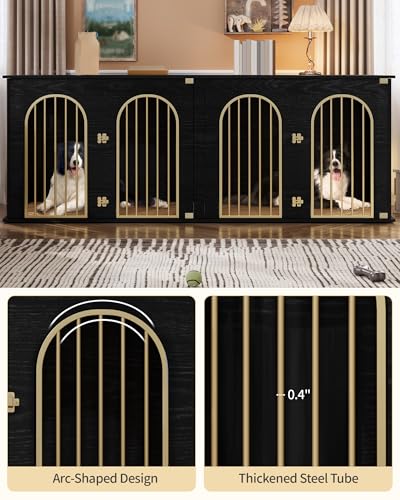 71" Dog Crate Furniture for 2 Dogs, Heavy Duty Indoor Dog Kennel TV Stand, XXL Wooden Dog Cage with Divider for Medium Large Dogs