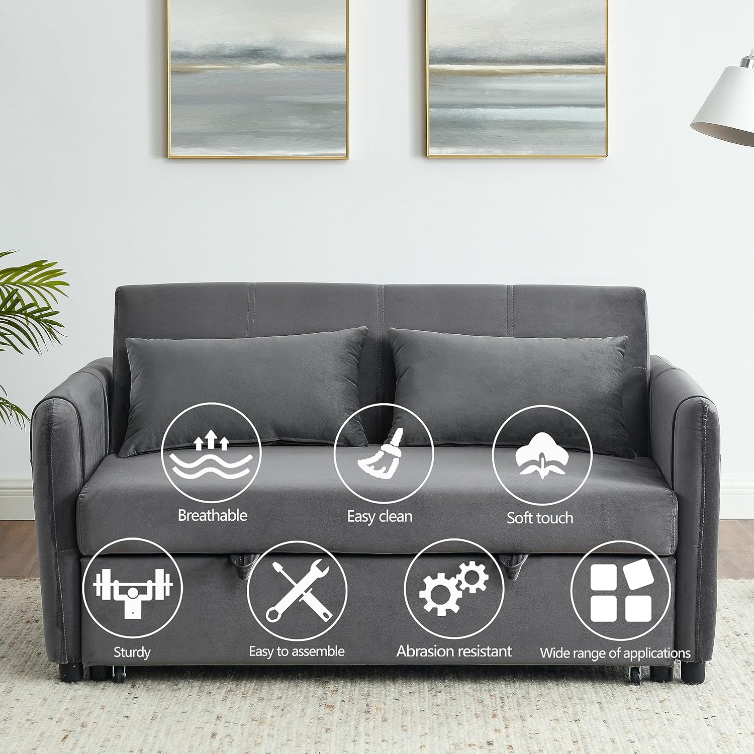54", 3-in-1 Convertible Sleeper Pull Out Sofa Bed Recliner, Versatile Double Seat with Adjustable Backrest, Couch for Small Spaces,Apartments,Grey