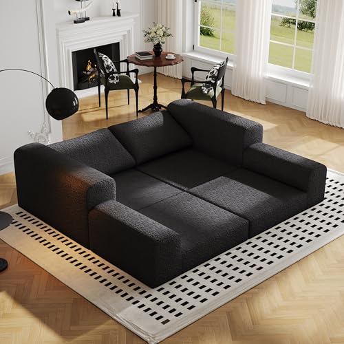Cloud Modular Sectional Sofa, DIY Combination Modular Couch for Living Room, Unique Knitted Fabric Love Seat Couches with 2 Pillows