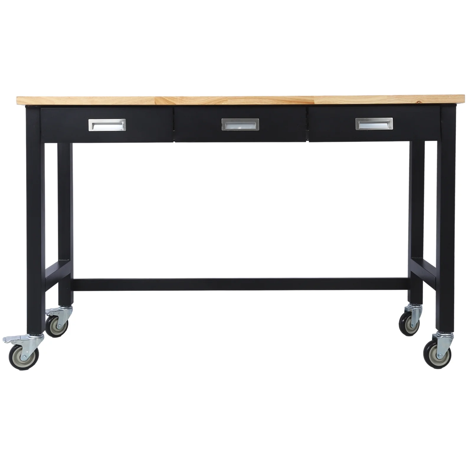 60in Work Bench, Adjustable Workbench with Drawer Storage, Heavy Duty Bamboo Wood Work Table with Wheels for Garage Home Office