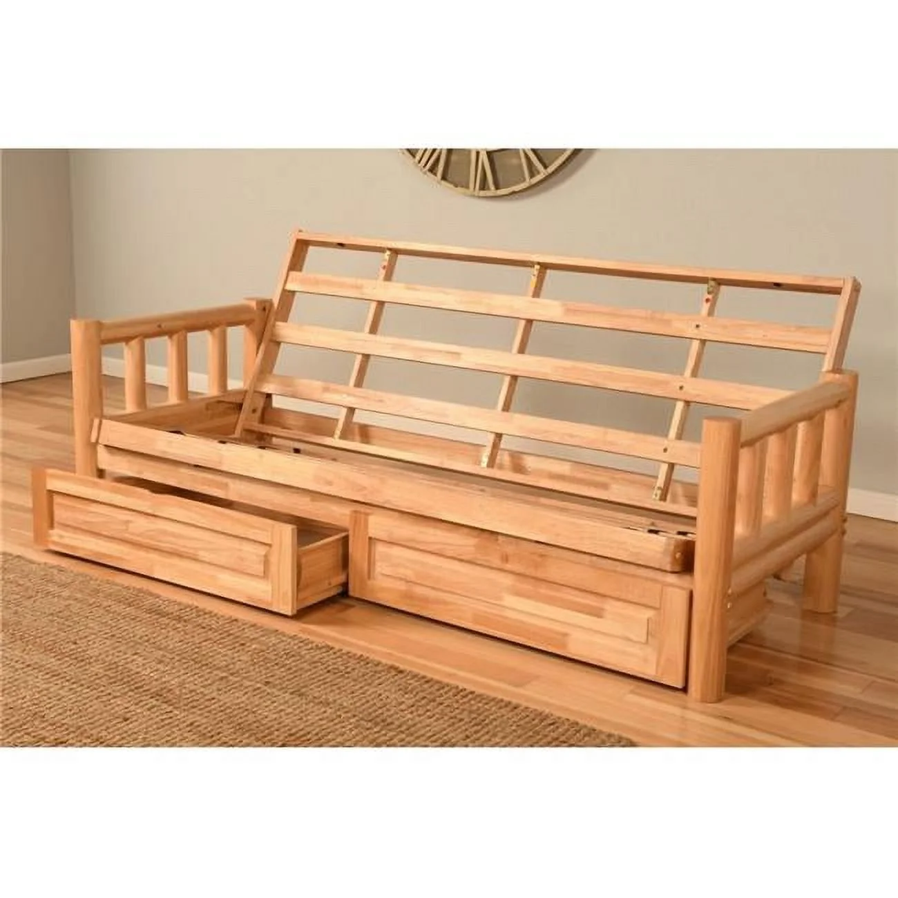 Kodiak Furniture Lodge Solid Wood Futon with Storage Drawers in Natural - Curated Treasures Market