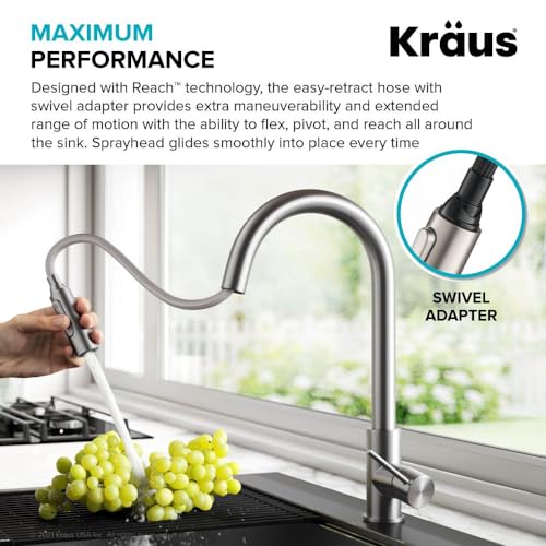 KRAUS Oletto Tall Modern Single-Handle Touch Kitchen Sink Faucet with Pull Down Sprayer in Spot Free Stainless Steel, KTF-3101SFS