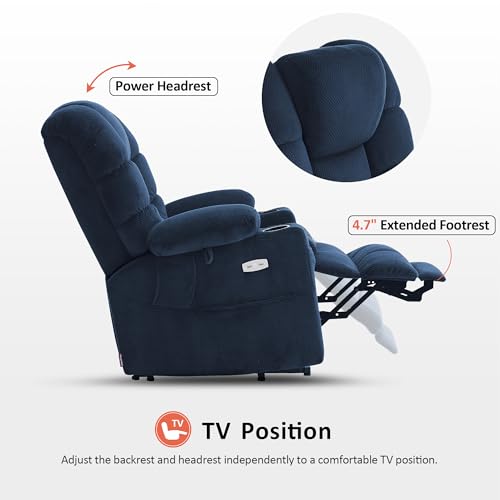 MCombo Large Triple Motor Power Lift Recliner Chair with Massage and Dual Heating, Adjustable Headrest for Tall Elderly People, Fabric 7634 (Grey