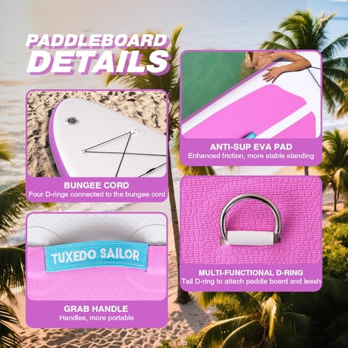 Tuxedo Sailor Inflatable Stand Up Paddle Board with Complete Accessories for Surfing and Traveling