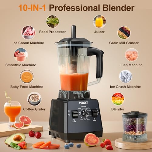 Blenders for Kitchen, Blenders for Smoothies, PRASKY 1000W Blender and Grinder Combo 25000RPM Powerful Professional Blender 68oz BPA Free 2 Containers