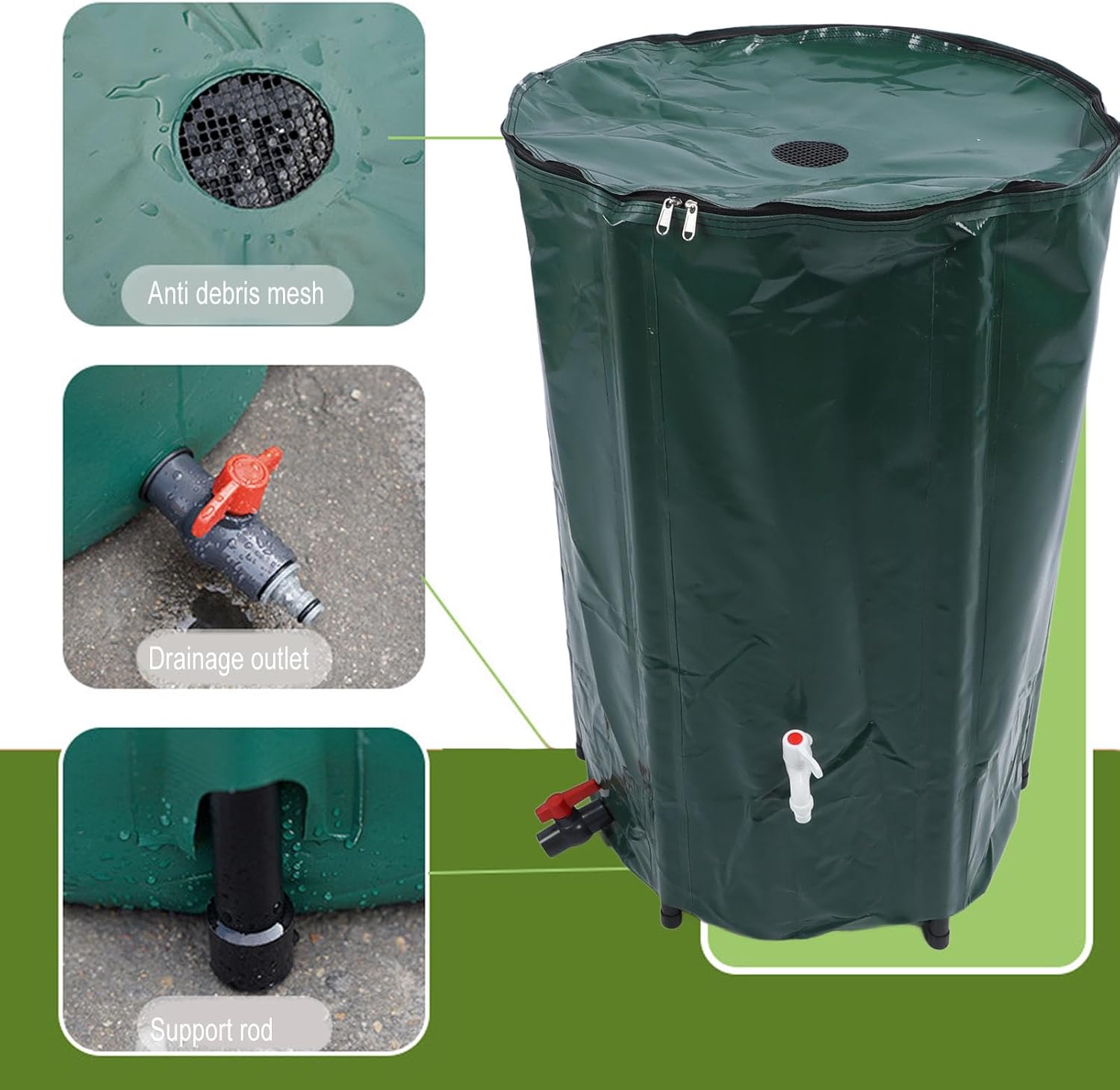 1000L Rain Barrel Rain Water Collection,Collapsible Water Barrel Portable Rain Catcher Barrel