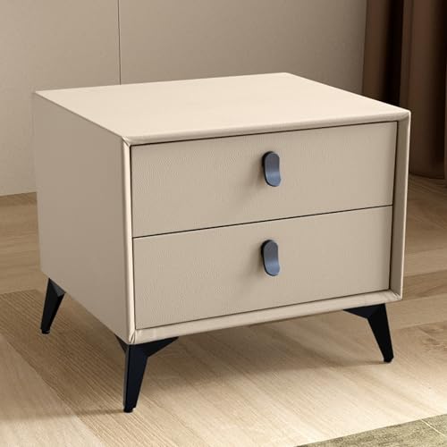 White Nightstand with 2 Drawers, Small Night Stand End Table Side Furniture, Fabric Storage Organizer for Bedroom, Wood Top(A)