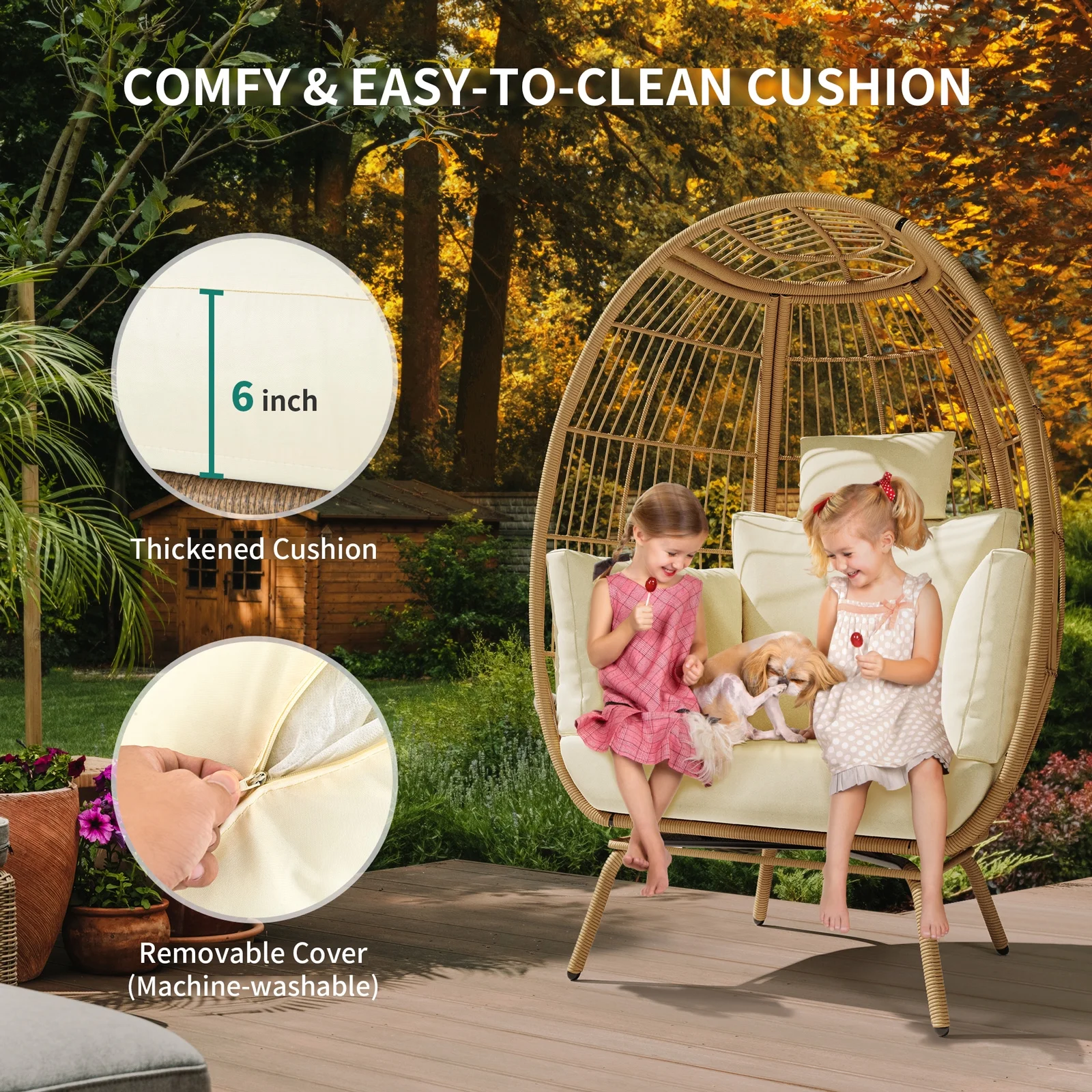 DWVO Wicker Egg Chair, Oversized Indoor Outdoor Lounger for Patio, Backyard, Living Room, Beige - Radiant Selections