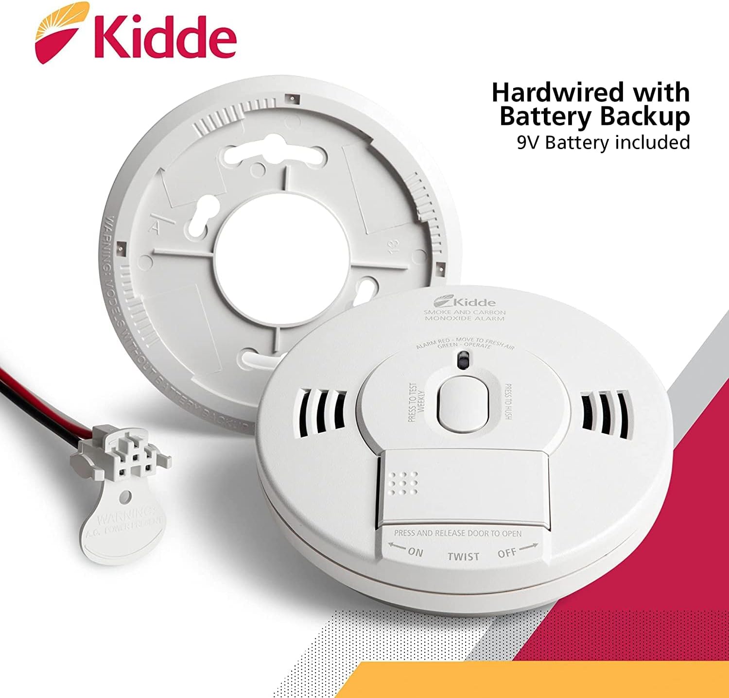 Kidde Smoke & Carbon Monoxide Detector, Hardwired, Interconnect Combination Smoke & CO Alarm with Battery Backup, Voice Alert, Pack of 2