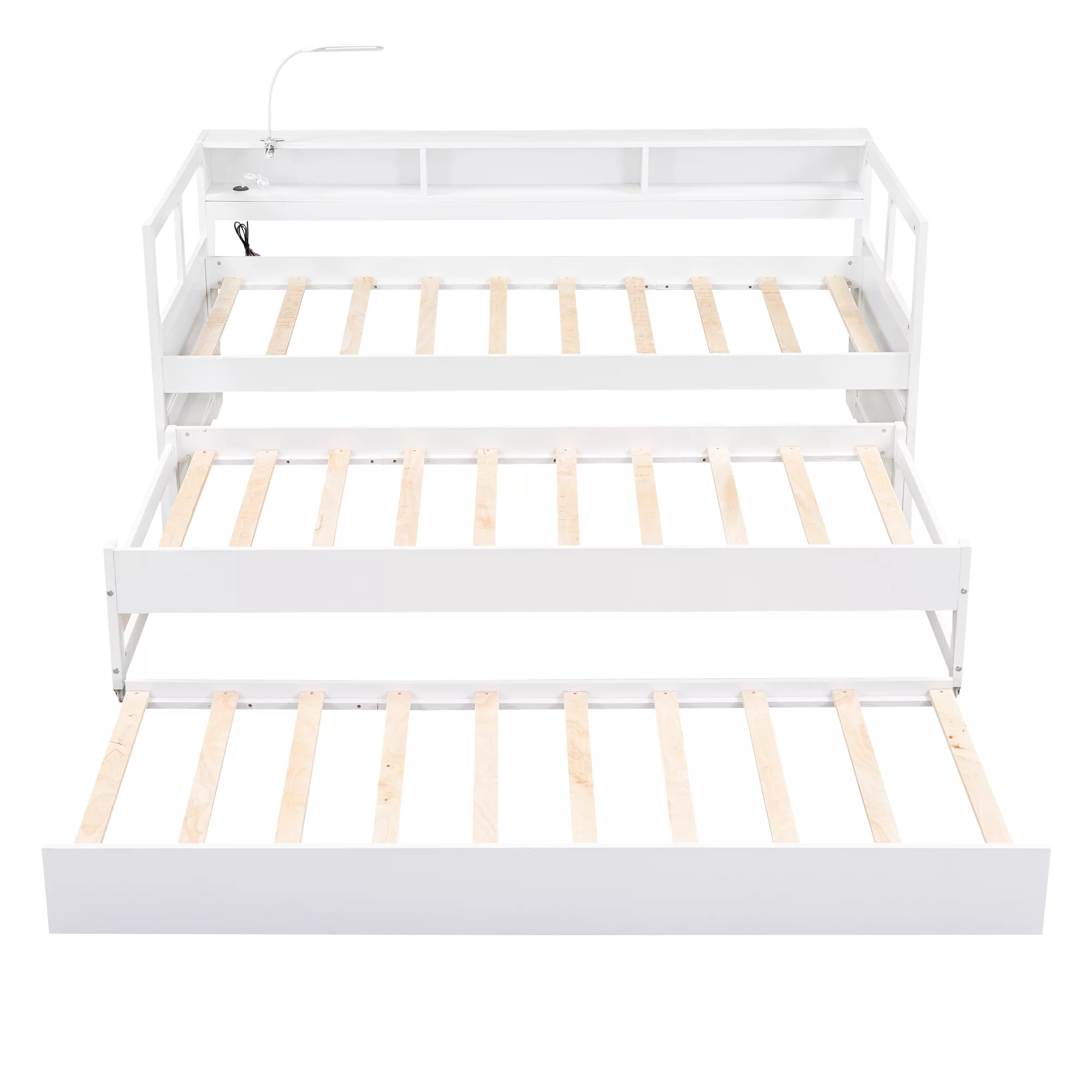 EUROCO Twin Platform Bed with Storage Shelf, Convertible Daybed with Night Light and USB Charging for Kids Teens Adults, 3 Beds in One, White