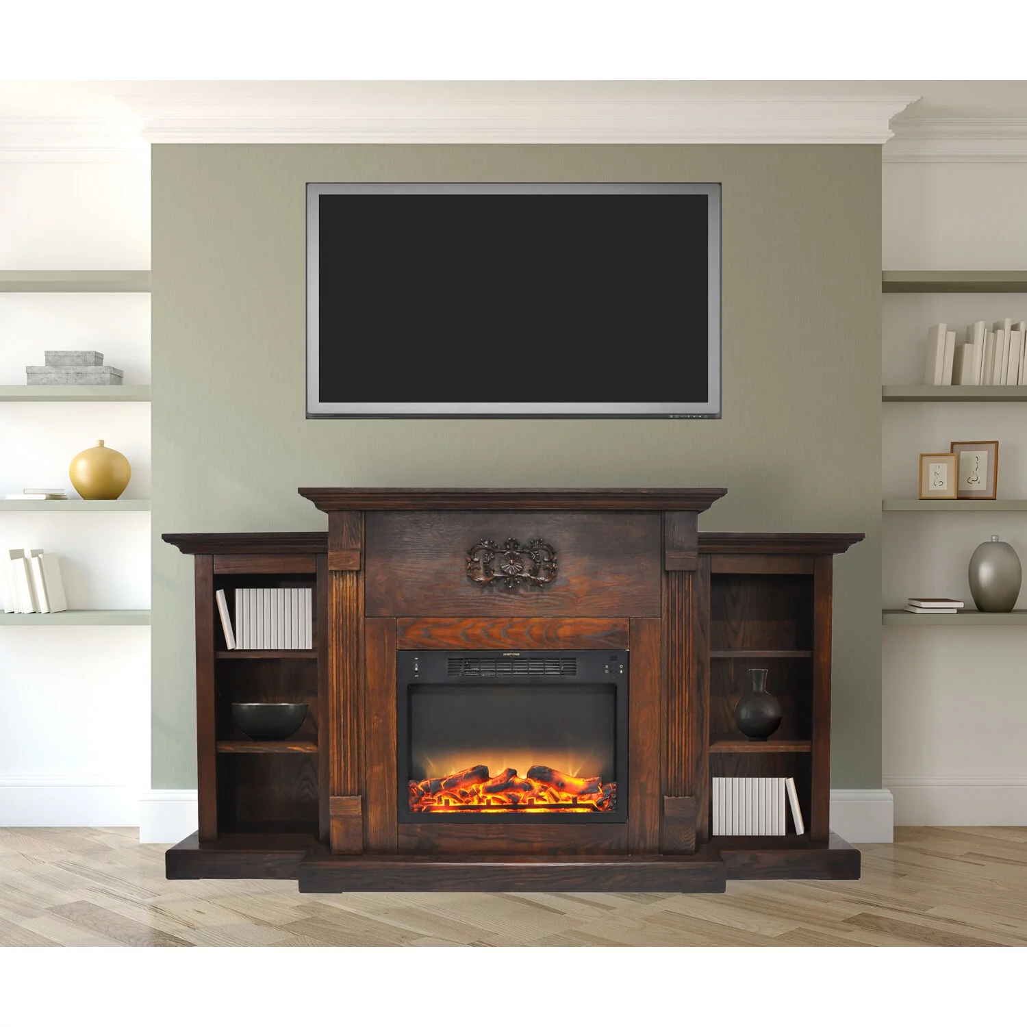 Cambridge Sanoma 72'' Electric Multi-Color LED Fireplace with Charred Log Insert with Remote | For Rooms up to 210 Sq.Ft | Dual Heat Settings |