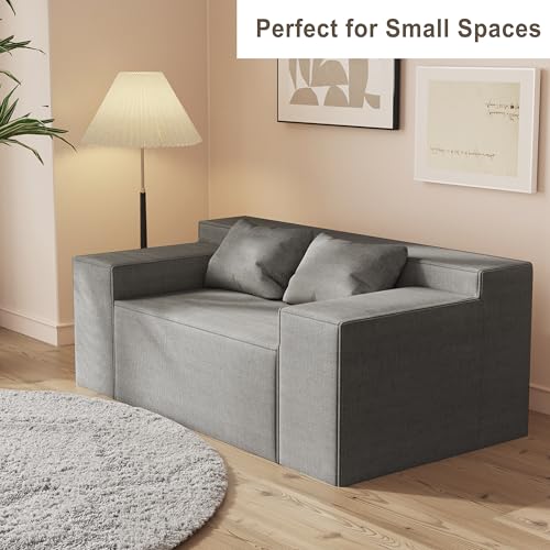 Modern Loveseat, Sofa Couch in a Box, No Assembly Needed, with 2 Pillows, Cat-Scratch Resistant Linen,Small Sofa for for Small Space, Living Room