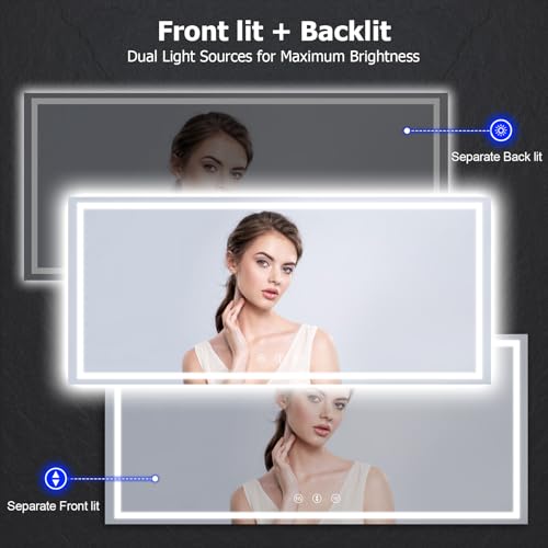 YOLEO 40x36 LED Bathroom Mirror with Lights, Led Mirror for Bathroom with Front and Backlit, Lighted Bathroom Vanity Mirror for Wall, Anti-Fog