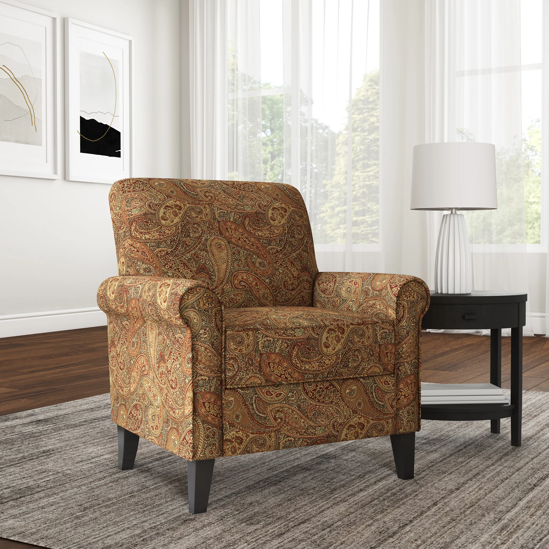 Homesvale Jean Traditional Burgundy Armchair, Paisley Print
