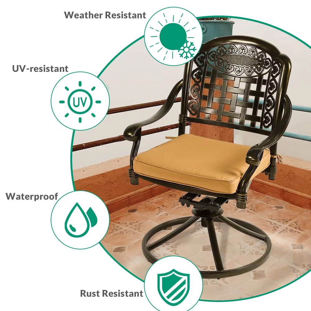 VIVIJASON 2-Piece Outdoor Bistro Dining Chairs, Patio Cast Aluminum Dining Swivel Rocker Chairs, Patio Furniture Chair Set with Cushion for Balcony