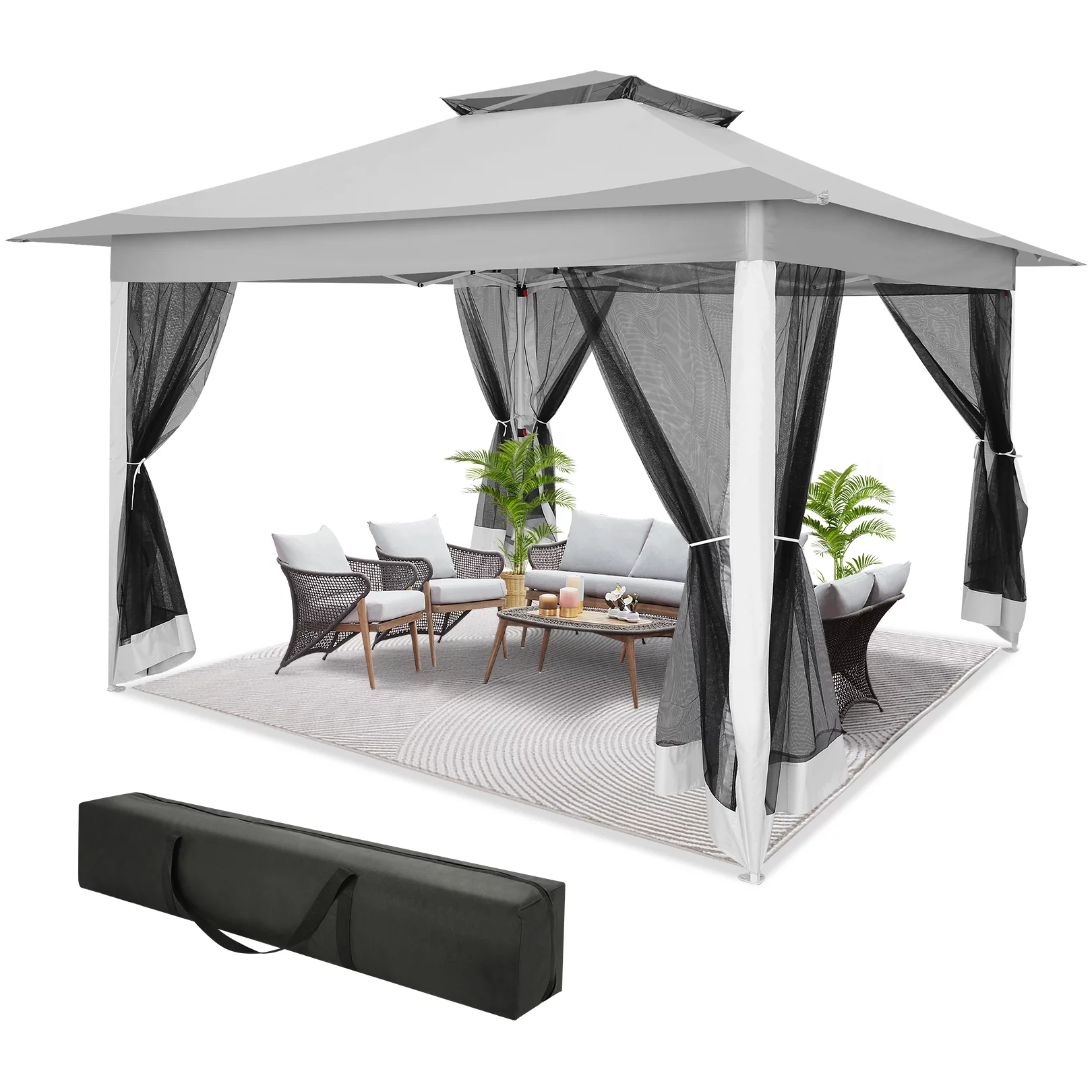 SANOPY 12x12FT Outdoor Gazebo Pop Up Gazebo with Mosquito Netting, Instant Patio Canopy Tent for Shade and Rain