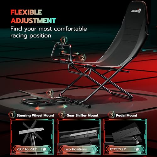 ARES WING Foldable Racing Simulator Cockpit, Racing Wheel Stand with Seat, Formula and GT Sim Racing Cockpit Compatible with Fanatec, Thrustmaster