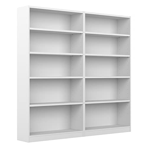 Bush Furniture Universal Tall 5 Shelf Bookcase in Black - Set of 2
