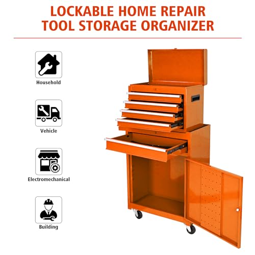 5-Drawer Rolling Tool Chest, Modular Tool Cabinet with Brake Casters & Removable Drawers, Workshop Toolbox Cart for Factory/Garage, Black