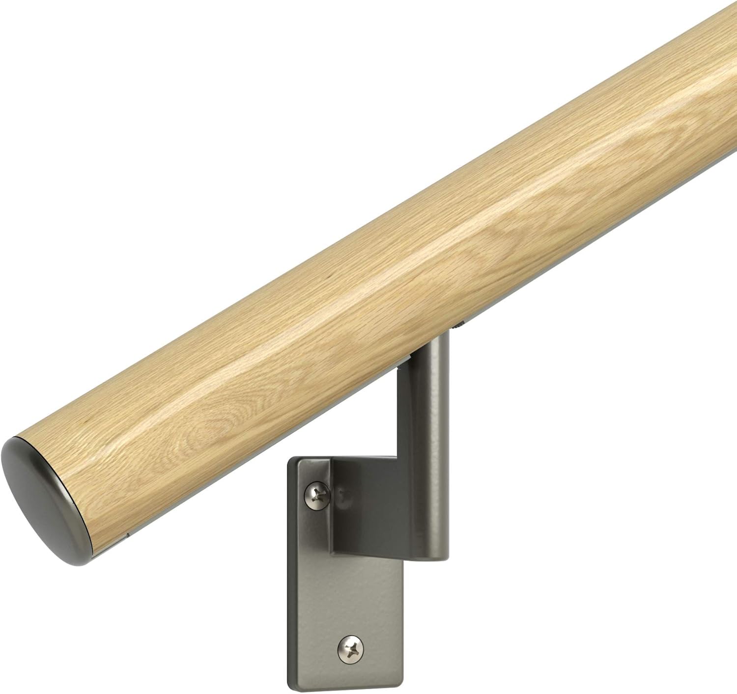 3 ft. Handrail - Complete Kit. Satin Black Anodized Aluminum with 2 Satin Black Wall Brackets + Flush Endcaps, 1.6 Round