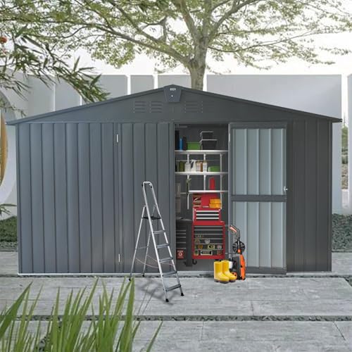 6x4 ft Small Outdoor Metal Storage Shed with Floor Frame & Lockable Door, Heightened Entry Garden Tool Shed for Backyard, Durable Galvanized Steel