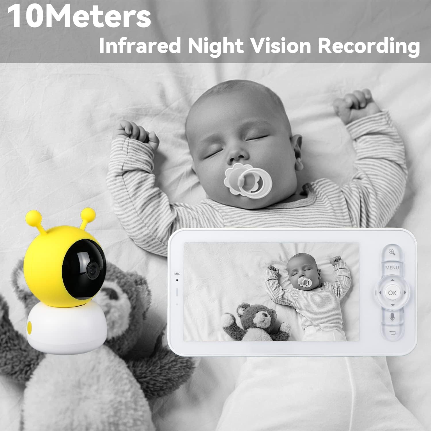 JeaTone WiFi Baby Monitor, 5 Wireless Baby Monitors with Camera and Audio, 1080p Camera and 720p Display, 2-Way Audio