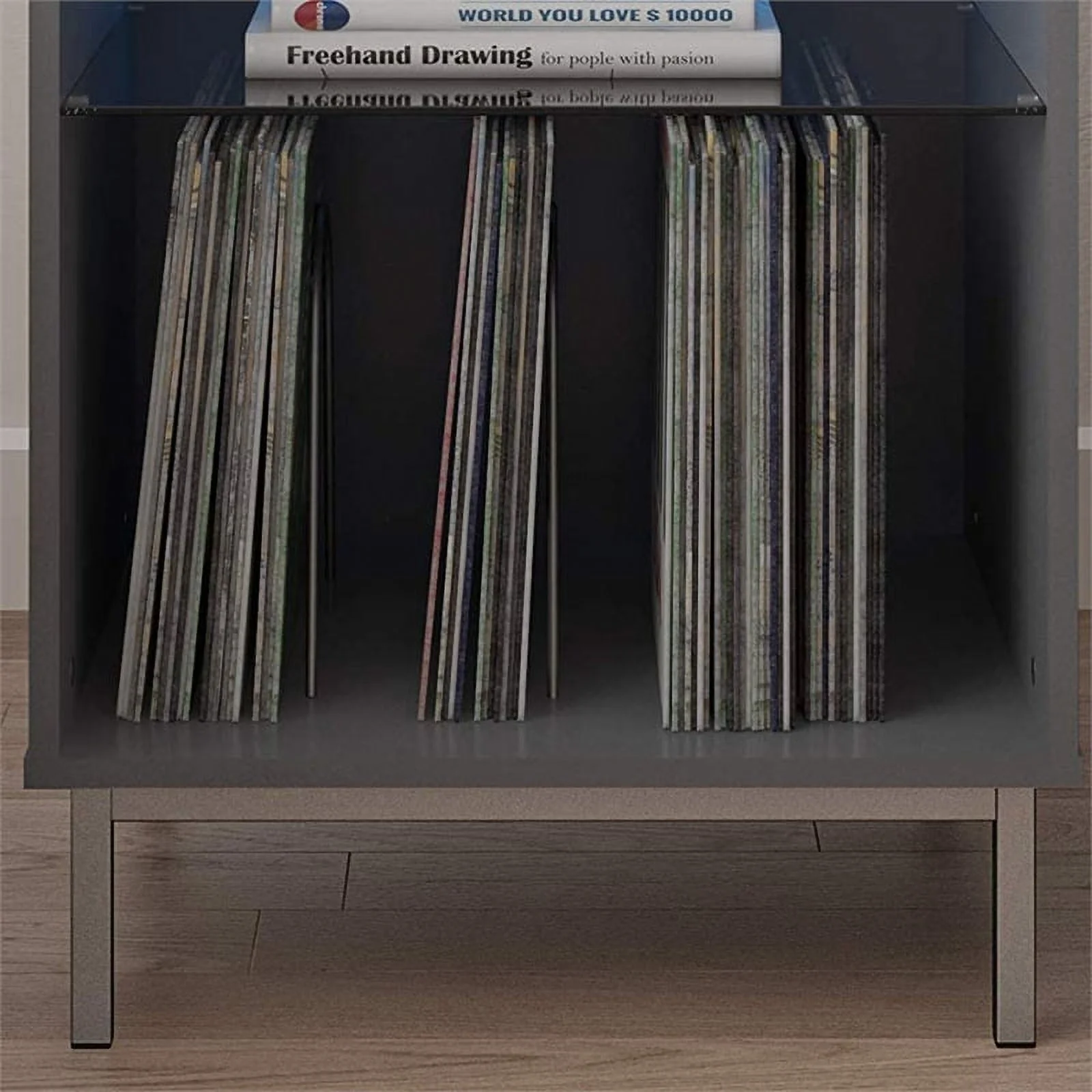 Pemberly Row Contemporary Turntable Stand in Graphite Gray - Curated Treasures Market